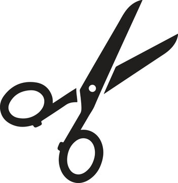 A pair of black scissors on a white background
