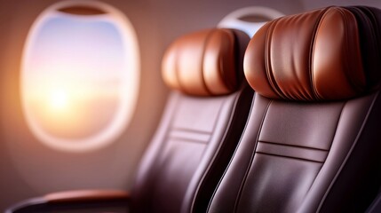 Naklejka premium Warm sunlight streams through airplane window