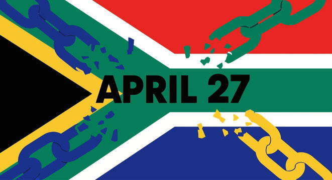 South African Flag with Broken Chains and April 27 Date, Symbolizing Freedom Day, isolated on transparent background