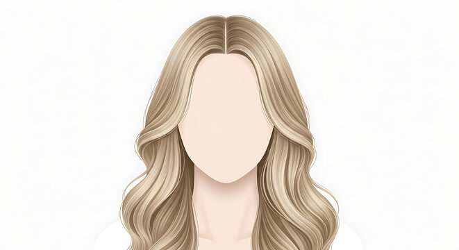Beautiful blonde wavy hair styled with a middle part, isolated on a white background.