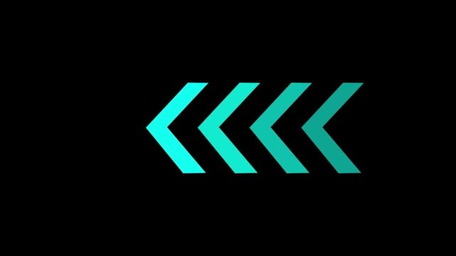 Seamless of left pointing chevron arrows with cyan blue gradient on a dark black background for modern tech design with motion graphic with seamless loop with graphic element