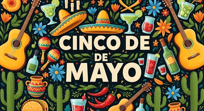 Cinco de mayo celebration pattern with mexican cultural symbols.