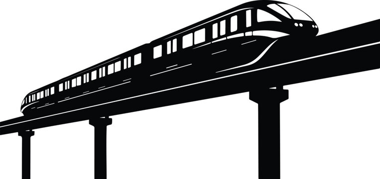 A high-speed monorail train moving along an elevated track against a clean white background. isolated on transparent background, Vector