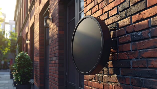 Blank Round Signage Mockup on Red Brick Wall for Business Advertising