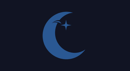 Blue crescent moon with star. © eko