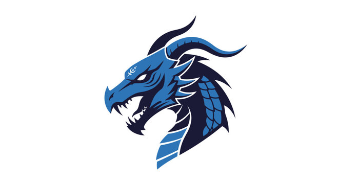 Blue dragon head with horns.