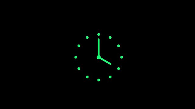 Clock icon flat style 24 hours day fast speed with moving timer clock rotation. 4K video