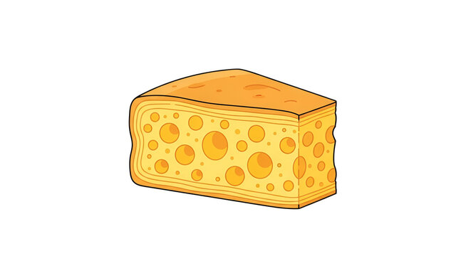Delicious block of Swiss cheese cartoon illustration featuring yellow color with lots of holes food art on isolated white background