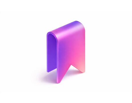 Glossy 3D bookmark icon in purple‑pink gradient with a folded ribbon shape, featuring a modern minimal design for digital saving or marking content.