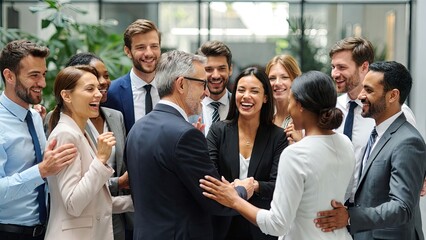 Obraz premium Networking gathering at corporate office celebrates team success achievements