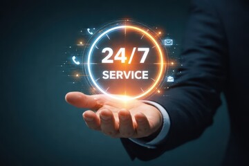 Obraz premium 24 7 Customer Support Service with Digital Clock and Business Assistance Concept 