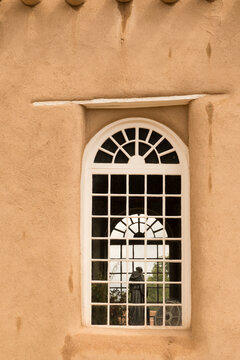 USA, New Mexico, Rancho de Taos.  Architectural detail of the adobe San Francisco de Assisi Mission Church