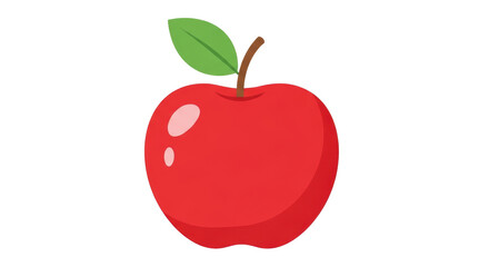 Obraz premium Red apple illustration with green leaf, fresh organic fruit icon on white background, minimalist red apple graphic for healthy food design