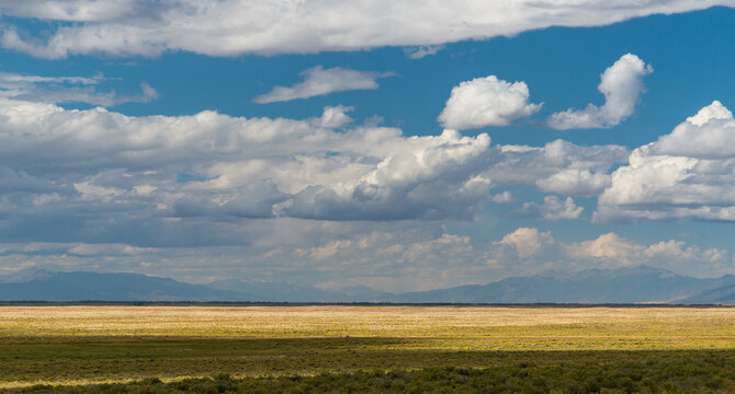 USA, CO, Alamosa.  Flat, dry plains southeast of the rocky mountains.
