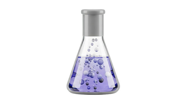 Conical flask with purple liquid and bubbles