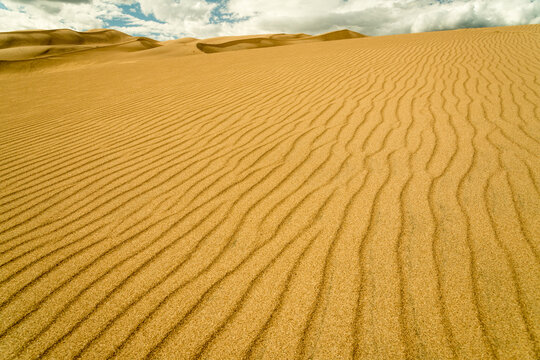 USA, Colorado, Great Sand Dune National Park.  The tallest sand dunes in North America, up to 750 feet (230 m) tall.  Covering an area of about 30 sq mi (78 km2)
