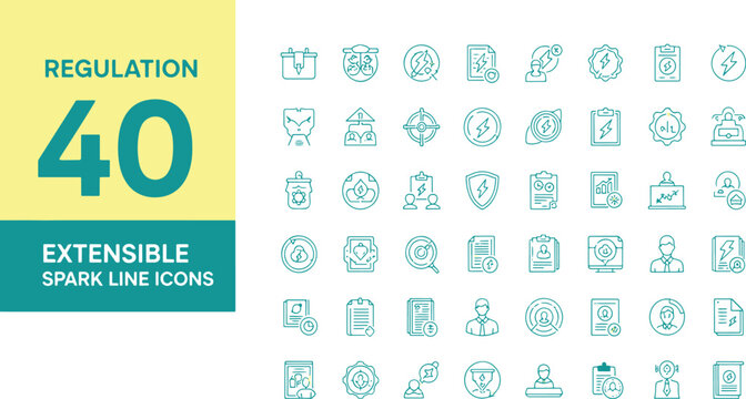 40 Regulation Extensible Spark Line Icons Set for Business and Compliance Concepts