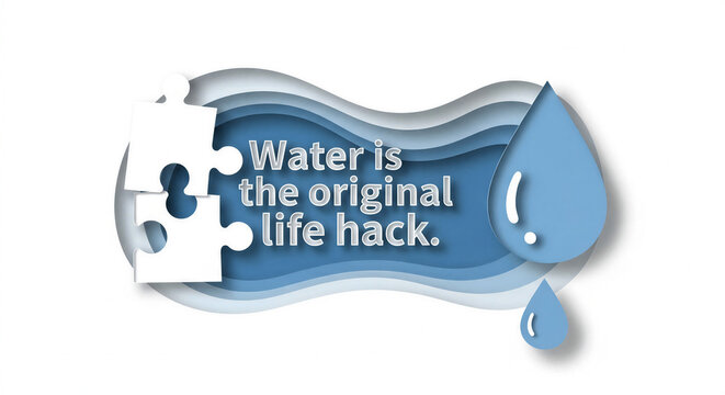 Water drop illustration with puzzle piece and text about hydration  