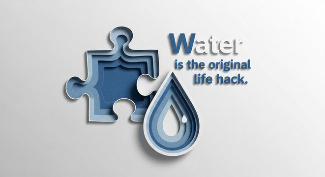 Water puzzle piece and droplet symbolizing the value of drinking and fresh water  