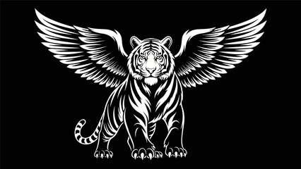 Fototapeta premium Winged tiger illustration on black background