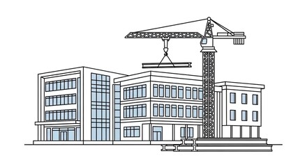 Obraz premium Construction site with crane building commercial property graphic vector illustration