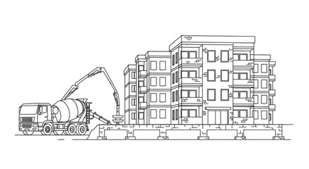 Fototapeta premium Concrete truck pouring cement into a building foundation construction