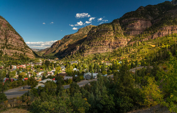 USA, Colorado, Ouray.  Small mining town in the Rocky Mountains along State Route 550