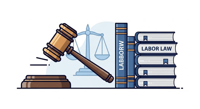 Labor Law and Justice - Gavel, Scales, and Legal Books Depicting Employment Regulations.