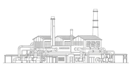Naklejka premium Industrial factory building illustration detailed outline architectural design