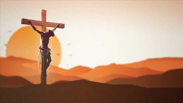 Good Friday 4K Motion Graphic Background, Jesus Christ on the Cross with a Bright Sunburst, Crucifixion of Jesus.