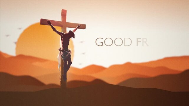 Good Friday 4K Motion Graphic, Jesus Christ on the Cross with a Bright Sunburst, Crucifixion of Jesus.