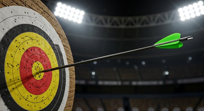 Arrow hits target bullseye archery competition and accuracy concept