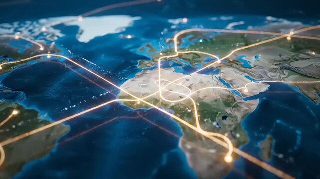 Global Network Connections Over Digital Map.