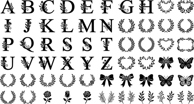 floral initials collection. Line outline icon set of floral initials collection: letter Y with blossoms,
