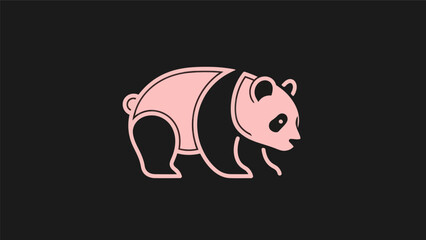 Pink panda illustration on black background © Stok