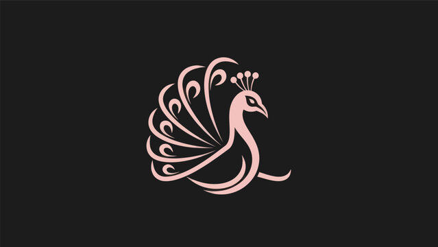 Pink peacock illustration on black background
