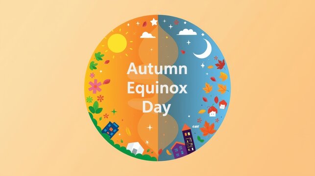 Autumn Equinox Day, seasonal circle icon, fall equinox celebration, day and night symbol
