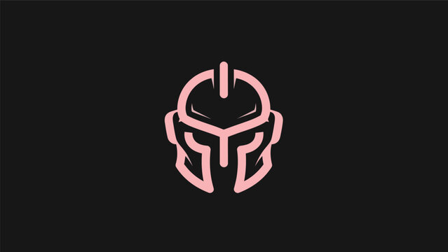 Pink spartan helmet outline on black
