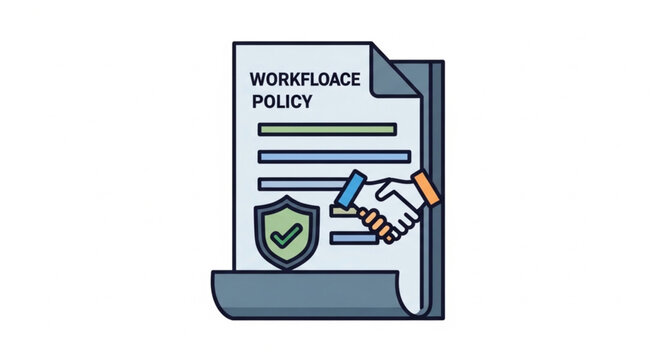 Workforce Policy Agreement with Handshake and Security Shield Illustration.
