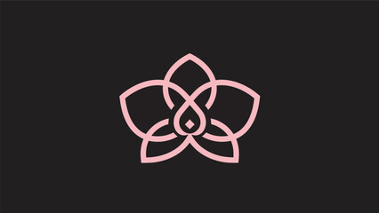 Pink orchid floral line art on black © Stok