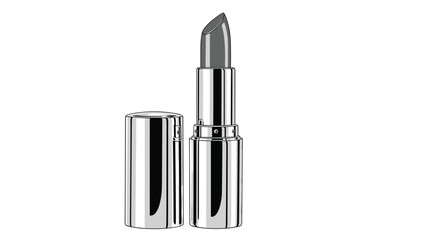 Obraz premium Realistic silver lipstick tube illustration with a sleek design isolated on a plain background for beauty and makeup cosmetic advertising.
