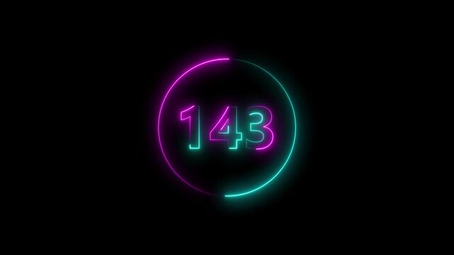 Dynamic circular and glowing neon number 143 animation and creating a stunning. 4k video.