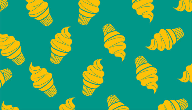 Ice Cream Pattern Design. Seamless Dessert Illustration. Sweet Frozen Treat Motif. Handdrawn Cute Style. Background For Packaging Textile