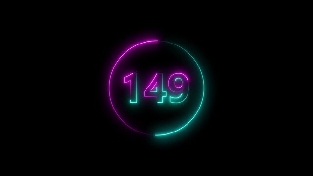 Dynamic circular and glowing neon number 149 animation and creating a stunning. 4k video.