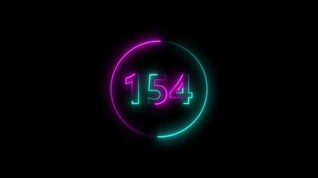 Dynamic circular and glowing neon number 154 animation and creating a stunning. 4k video.