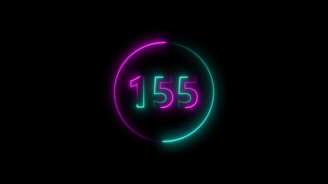 Dynamic circular and glowing neon number 155 animation and creating a stunning. 4k video.
