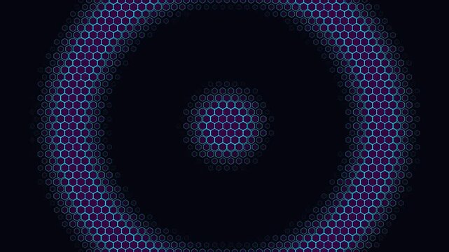 Concentric Hexagon Rings: Futuristic Grid with Purple-Blue Glow