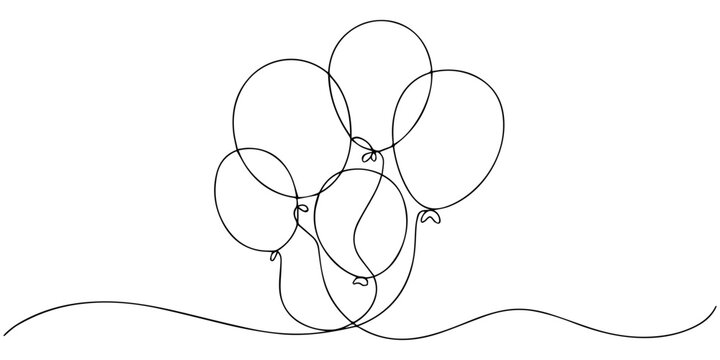 Balloons continuous one line drawing party celebration vector icon