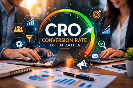 Conversion Rate Optimization Dashboard with Performance Gauge and Business Analytics Interface