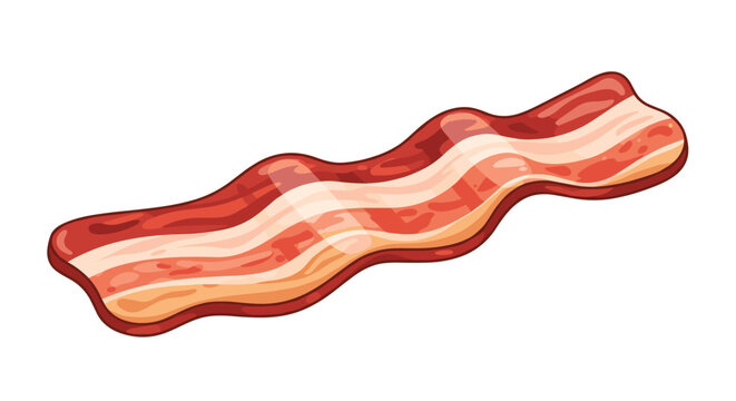 Tasty looking slice of fried or smoked bacon with red meat and white fat layers in a cartoon style.